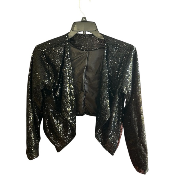 Unbranded black sequin cropped jacket Sz L - Picture 1 of 5